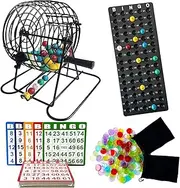 SEETOOOGAMES Deluxe Bingo Game Set - 6 Inch Metal Cage, 300 Chips, 75 Balls, 50 Cards, Plastic Master Board