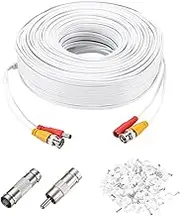 uxcell BNC Video Power Cable,60m/197ft All-in-One Security Camera Wire Cord DC Extension Wire for CCTV Security DVR Camera System Installation Plug & Play Cord,1 Set White