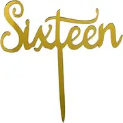 Sixteen Cake Topper, Sweet Sixteen, 16th Birthday, 16th Anniversary Party Decorations Supplies Acrylic Cake Topper (A - Gold)