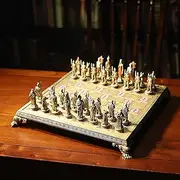 GENUINQ Antique Roman Legion Warrior Resin Chess Set - Hand Painted Collectible - Heavy Chess Pieces & Board - Home Office Desktop Decor - 2 Players - Ages 12+