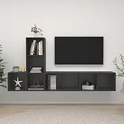 TV Stand Set Grey Engineered Wood Cabinet for Living Room Entertainment, Media Furniture with Storage Shelf & Rack Space, Bedroom Tables, Modern Style