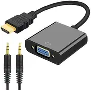 1080P HDMI Male to VGA Female Video Adapter Stereo Audio Cable Converter Chipset Black (HDMI to VGA Adapter)