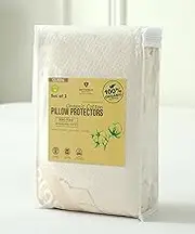 2-Pack Deluxe Organic Cotton Pillow Protectors Queen Size - Certified Organic Cotton, Waterproof, Zippered Encasement, Ultra-Soft Knit Fabric, Thick 280 GSM Cotton