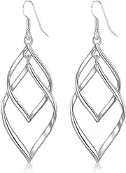 [HAIXIAN] Aesthetic Classic Infinity Linear Circles Boho Drop Earrings for Women,Three Line Wire Circles Dangle Earrings,S925 Sterling Silver Earrings Hooks