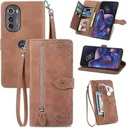 [AAOCLO] Solid Color Wallet Phone Bags Compatible with Motorola Moto Edge 2022 Edge 30 Fusion Edge30Fusion Cases Covers Lanyard Magnetic PU Leather housing (Brown,Moto Edge 2022)