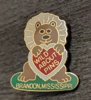 New Brandon Mississippi Lion Holding Heart "Wild About Pins" Lapel Pin