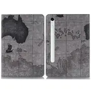 Compatible For Samsung Galaxy Tab S9 FE Protective Case Map Pattern PU Leather Tablet Wallet Cover Grey
