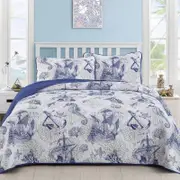 The Bed Linen Blue Ocean Style Coverlet Set-Quilted Bedspread-Double