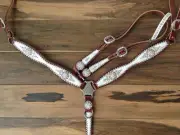 Western Havana Leather Set of Headstall and Breast Collar with Overlay and Spots