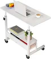 Provecta Adjustable Height Standing Laptop Desk Overbed Computer Gaming Table Portable Storage Study Desk with Wheels for Office Bedroom Living Room(White,60x40CM)