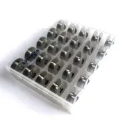 BOBBIN BOX WITH 25 "L" STYLE STEEL BOBBINS - JANOME BROTHER JUKI SINGER PFAFF