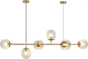 Chandelier 6-Light Ceiling Pendant Lighting Mid-Century Glass Globes Sputnik Pendant Lamp Hanging Adjustable Chandelier for Kitchen Island Living Dining Room (Color : Gold+Amber) charitable