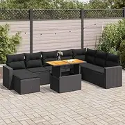 9 Piece Garden Sofa Set with Cushions Black Poly Rattan Patio Bar Sets