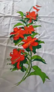 Vintage ALFRED SHAHEEN Hawaii FLORAL FABRIC PANELS HAND PRINTED Hawaiian Lilly