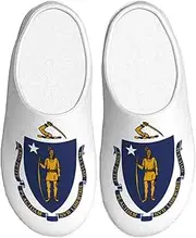 [EdWal] Massachusetts State Flag print Winter Warm Slippers Indoor Anti-skid Plush Slippers Relaxing at Home for Women Men
