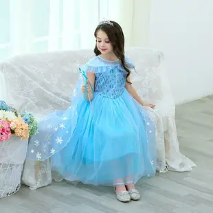 Frozenの冰雪皇后愛莎公主裙冰雪奇緣Elsa禮服蓬蓬紗連衣裙女童裝