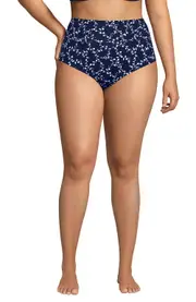 Lands' End Plus Size Pinchless High Waisted Bikini Bottoms in Navy/white Flowering Vine at Nordstrom, Size 16W