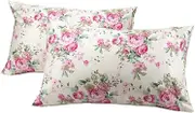 2 Pack Floral Pillow Cases Standard Size, Soft Cotton Fabric Fade Resistant Pillow Covers, 20x30 inches