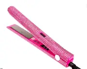 Hair Straighteners Titanium Plate Flat Iron 3D Floating Irons Salon Curly and Straight Hair Tools with Bling Crystals-Pink