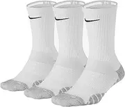 [Nike] Women`s Dry Cushion Crew Training Socks (3 Pair) (White (XS5560-100)/Grey, Medium)