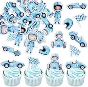 40PCS Edible Race Car Cupcake Toppers Racing Car Party Decorations Baby Shower Drink Topper Boy Children Birthday Party Decorations Racing Theme Party Cake Cupcake Decorations (blue)