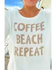 White COFFEE BEACH REPEAT Graphic Sweater - Sweaters -Size L