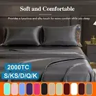 4PCS Silk Satin Bed Sheet Set Single/Double/Queen/King Flat Fitted Pillowcases