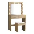 NNEED Dressing Table Stool Set Makeup Mirror 10 LED Bulbs Wooden