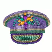 Mardi Gras Theme Captain Hat Green Purple and Gold Rhinestones and Sequins