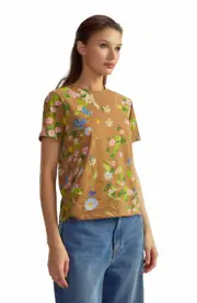 Cynthia Rowley Everyday Cotton Tee in Golden Floral at Nordstrom, Size Small