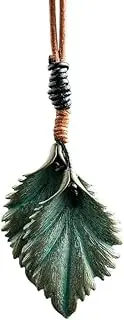 [HXSCOO] Vintage Leather Gothic Green Leaf Pendants Necklace Chains Jewelry Accessories For Women Korean Fashion Stranger Things