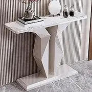 EKDJSN Modern Console Table, Slate Top Entryway Table, Modern Sofa Table, Decorative Hallway Table, Metal Base, Foyer Accent Table, for Living Room, Entrance, Bedroom(White B,100cm/39.3in)