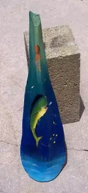 Mahi fish hand painted and carved from Palm tree frond beach animal art dolphin