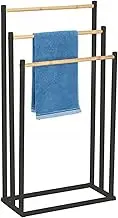 Free Standing Steel Towel Rack with Wood Grain, 3 Bars Towel Racks for Bathroom,Ladder Hand Towel Drying Holder Stand,Anti-Rust Accessories,Durable Bath Towels Clothes Organizer Shelf, Black