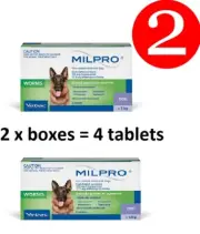 Milpro,/Milbemax alternative Broad Spectrum Wormer Dogs 5-25kg 2 tabs pack x 2