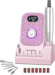 Portable Electric Nail Drill File: 40000RPM Professional Nail Drill with Bits & Base, Pink Diamond Rechargeable Nail E File Machine for Remover Gel Nail Polish Acrylic Nails Manicure for Salon Home