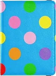 [Amooorous] Cartoon Colorful Dot Blue Leather decorative passport holder for travel family Travel Documents Organizer Protector Travel Passport Wallet With Vaccination Card Slot Waterproof, Cartoon colorful dot