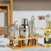 GGP 350Ml 7 Piece Stainless Steel Cocktail Shaker Set With Bamboo Stand Bartender Kit