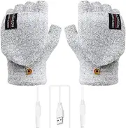 [Mipcase] 1pair USB Heated Gloves Fingerless Design for Typing Gaming Double-Sided Heating for Cold Convenient for Outdoor Activities Made of Grey