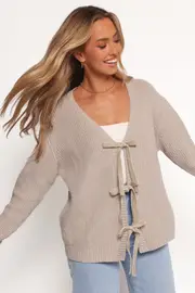 [PUP14] Hammond Tie Up Cardigan - Taupe M taupe
