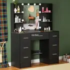 Large Dressing Table Stool Set With Smart LED Makeup Mirror 7 Drawer Vanity Desk