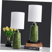 Ceramic Table Lamp 18" Modern Farmhouse Bedside Lamps with Leaf Set of 2
