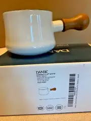 Dansk White Kobenstyle Butter Warmer Teak Handle D3.7"xW7.4"xH3.1" New in Box