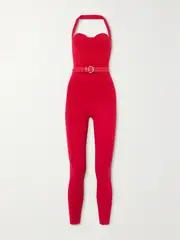 [ZEYNEP ARCAY] ZEYNEP ARCAY - Belted Stretch-knit Jumpsuit - Red - US4 US 4 Red