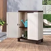 Livsip Garden Shed 92cm with Adjustable Shelf and Lockable Door Beige Outdoor Storage Cabinet