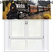 LHBWCVN Steam Locomotive Train Valances for Windows, Rod Pocket Window Treatment Drapes Farmhouse Kitchen Curtains Short Blackout Window Curtains for Living Room Bedroom Decor 54x18 Inch