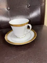 Contemporary Fine China By Noritake Signature Gold 4276 Cup & Saucer Gold Rimmed