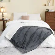 LINENOVA Sherpa Flannelette Fleece Single Blanket Soft Warm Blanket - Charcoal