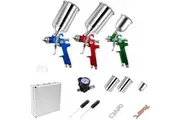 Costway 3PCs Pro Paint Sprayer Guns Set Airbrushing Spray Gun w/Gauge 3 Nozzles Carrying Box Craft Car Funiture