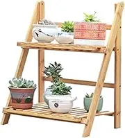 Bamboo Ladder Plant Stand Indoor 2 Tier Foldable Flower Pot Display Shelf Rack for Multiple Plants Outdoor Flower Display Ladder Shelf for Balcony Garden Corner Organizer Planter Holder